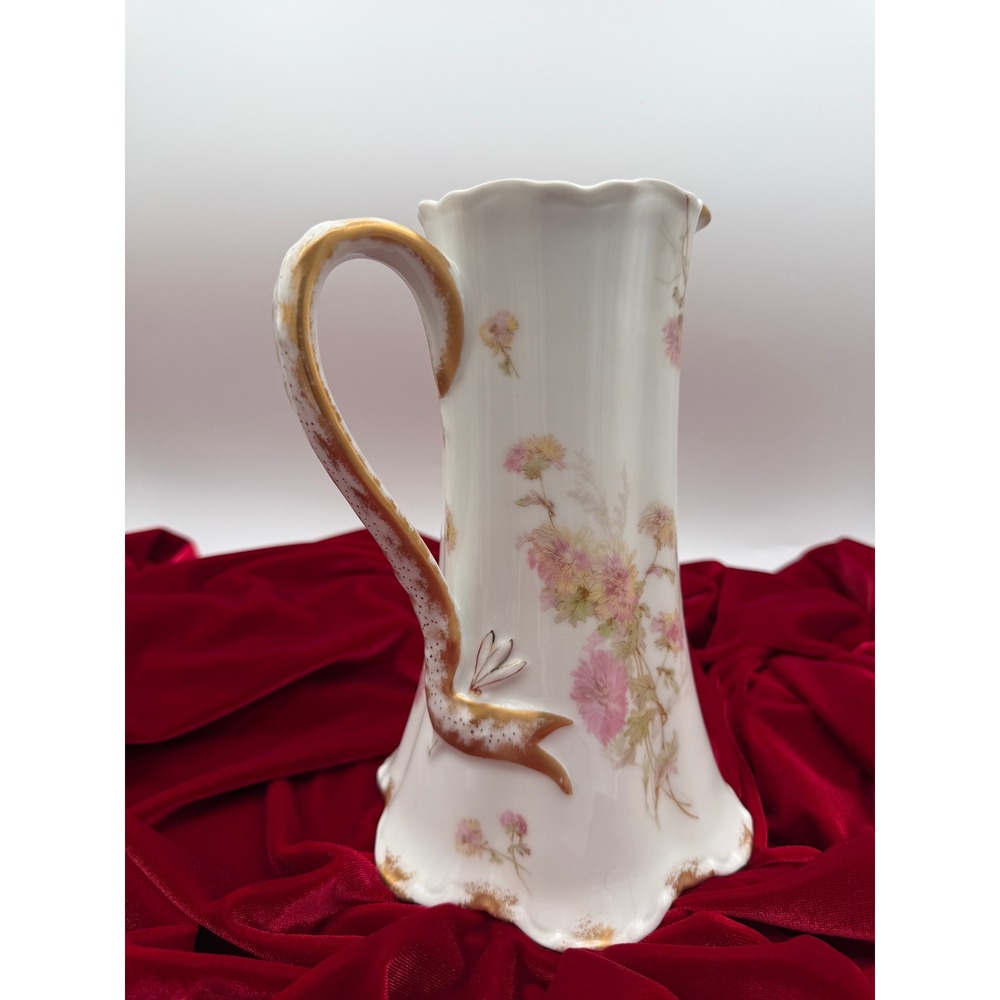 Vintage Haviland & Co Limoges France Porcelain Floral Pitcher Gold Gilt 9.5in